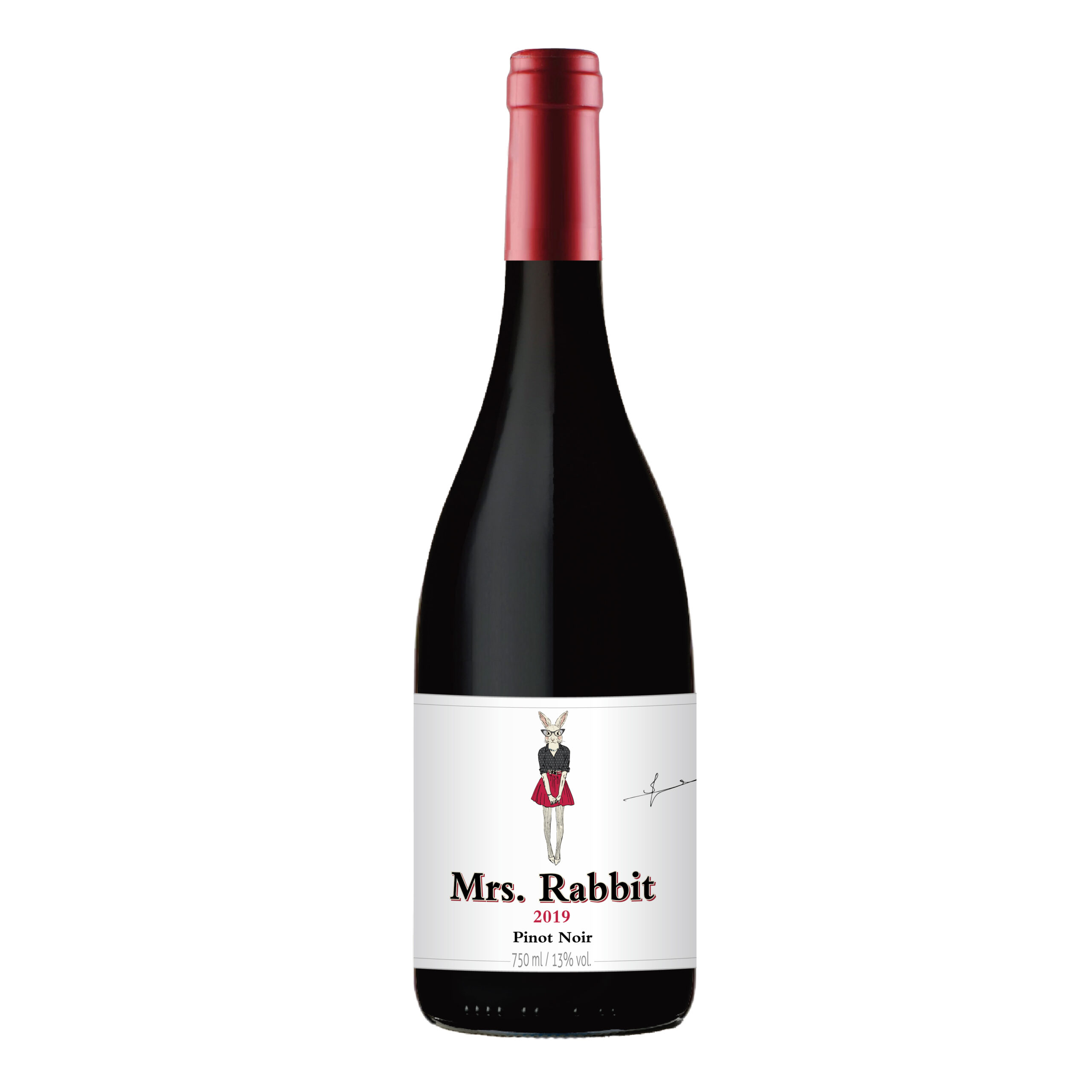 Mrs. Rabbit Pinot Noir red wine bottle